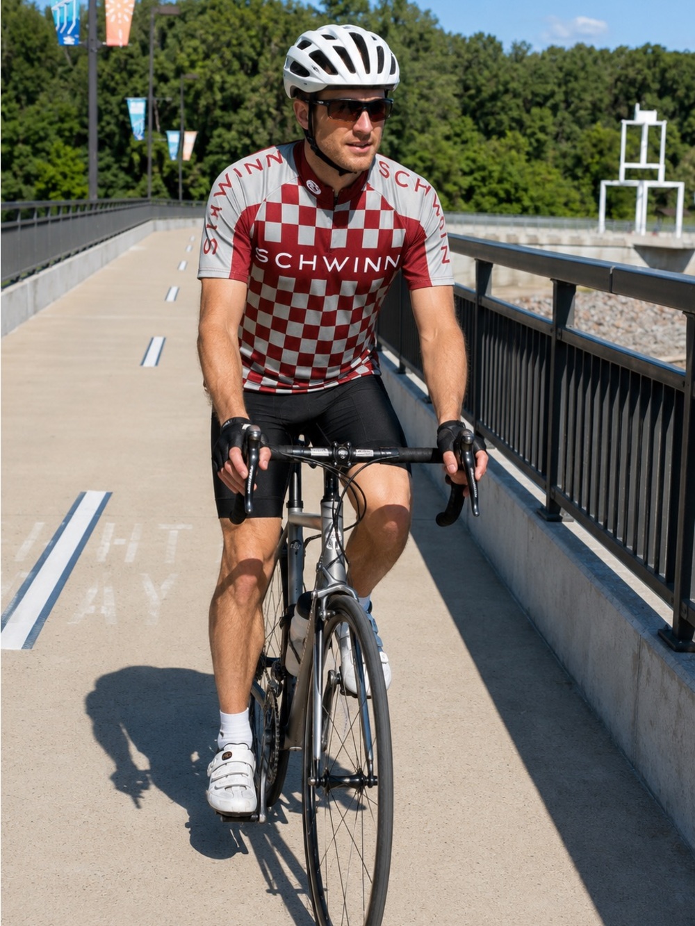 Sugoi Schwinn Cycling Jersey Small Vintage Made Canada Checkerboard Red Gray